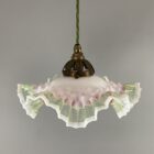 French Vaseline Glass Coolie Light in Pink and Green (22560)