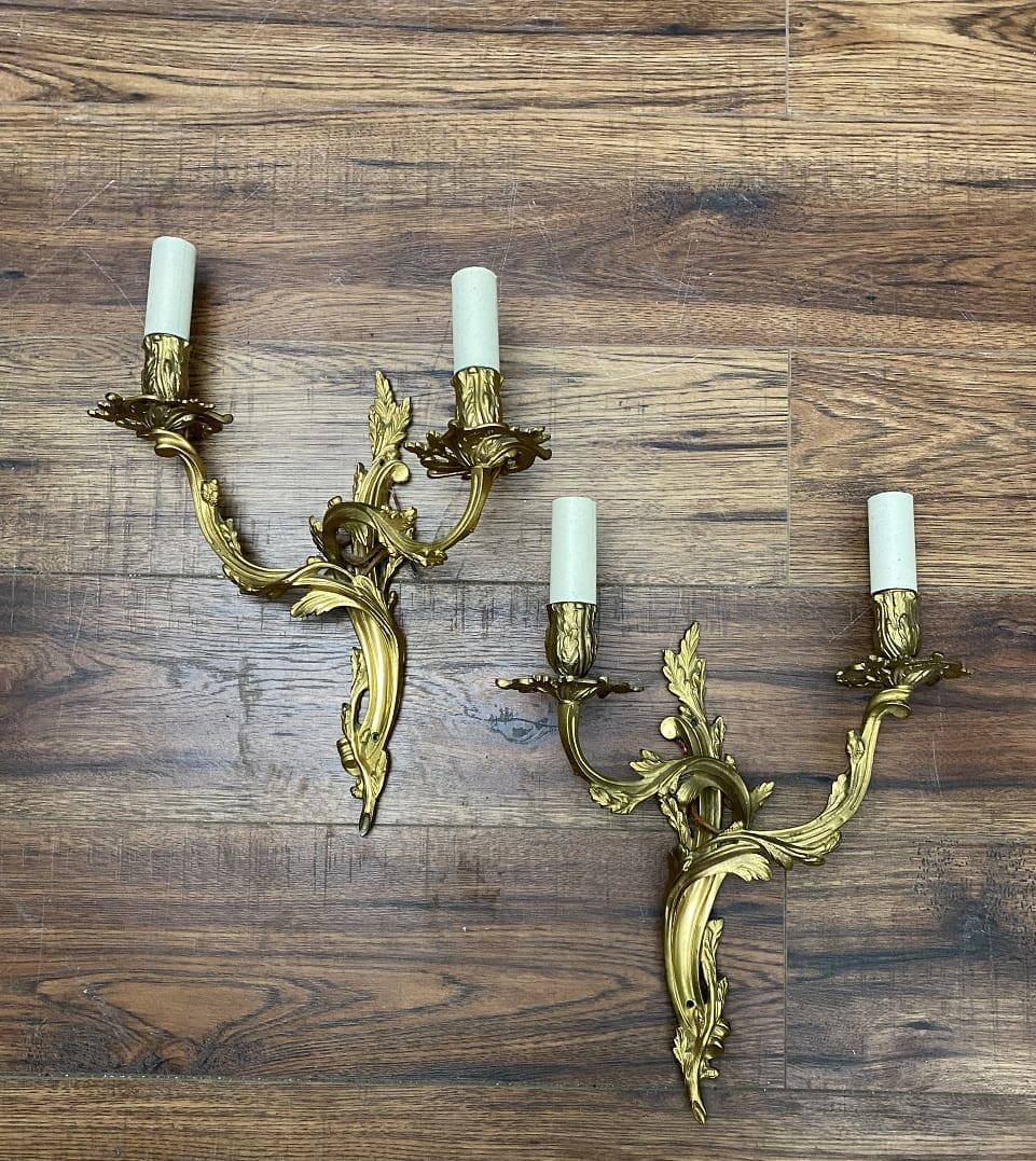Pair - Vintage Gilt Rococo Wall Lights (41032)