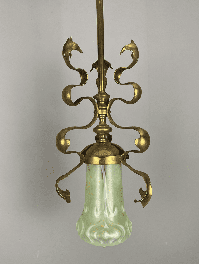 Arts and Crafts Light With Vaseline Glass Shade