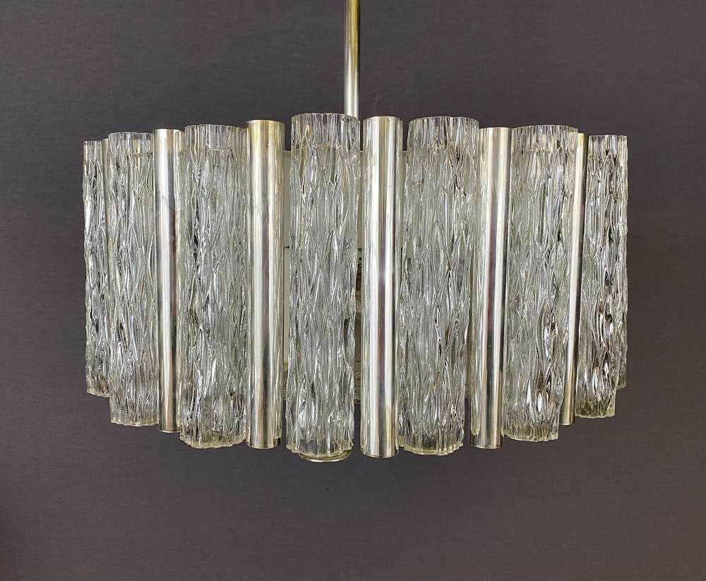 Mid Century Glass Tube Chandelier by Kaiser Leuchten (21118)