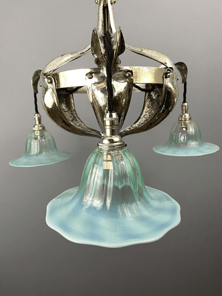 Large Nickel Plated Arts and Crafts Chandelier (22404)