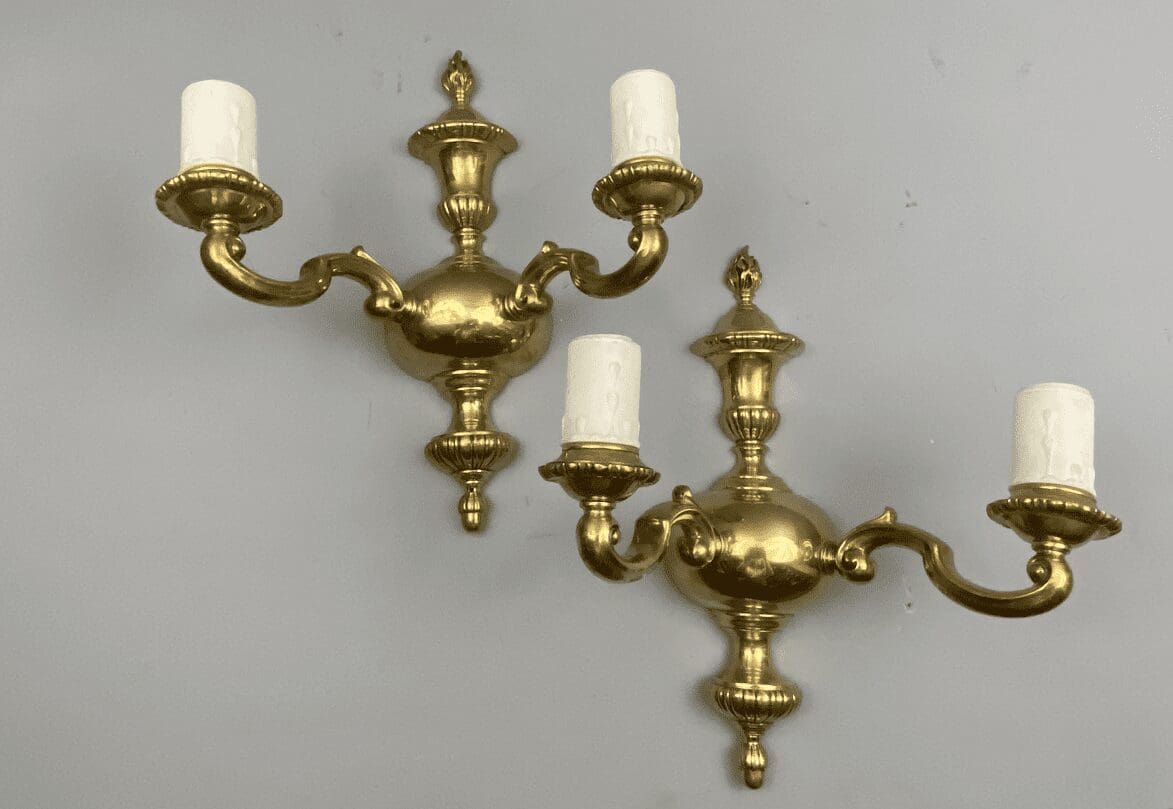 Antique Style Solid Brass Double Armed Wall Light (91056)