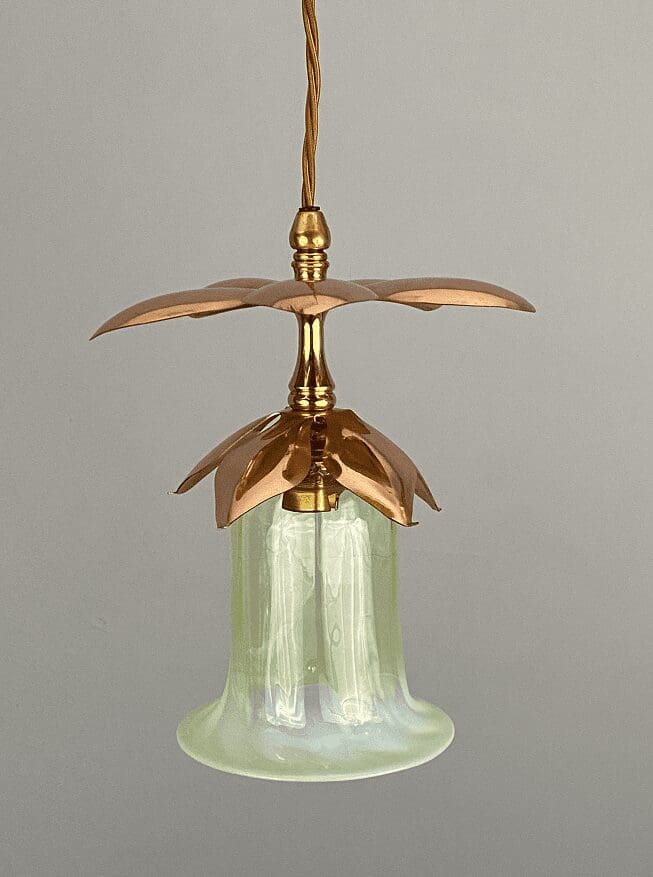 'The Copper Petal' Art Nouveau Light with Vaseline Glass Shade (41017)