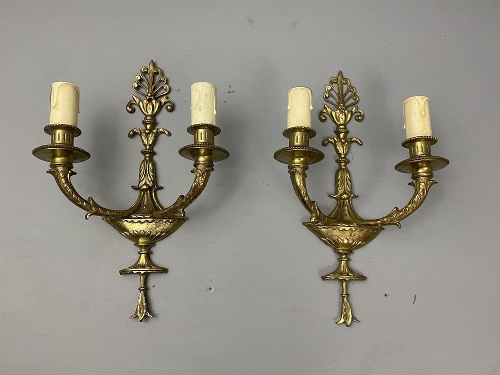 Pair of Solid Brass Double Armed Wall Lights (41038)