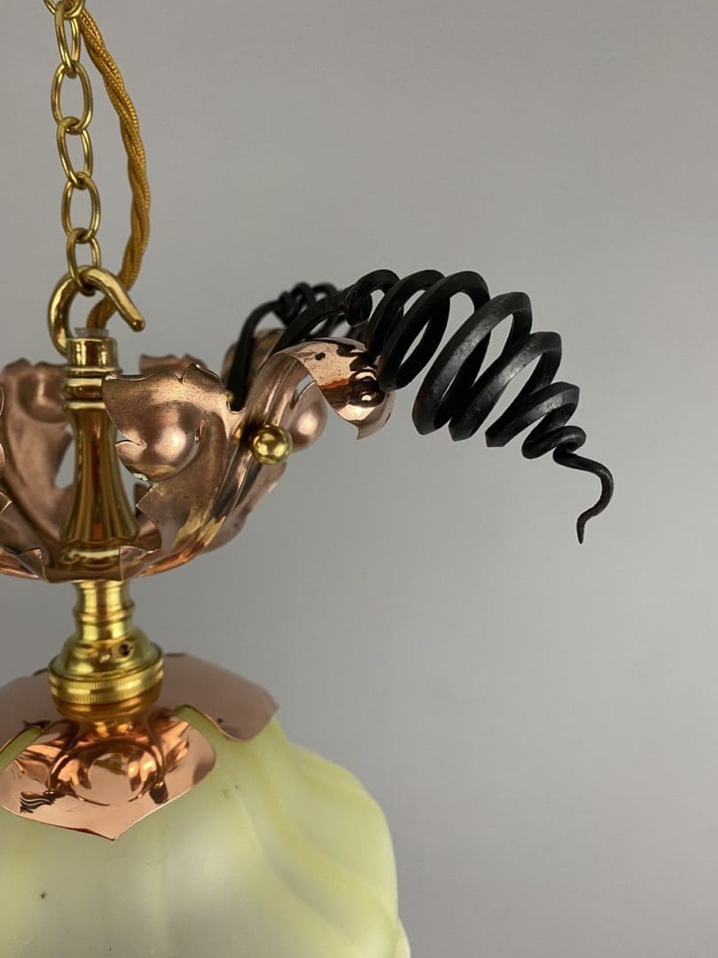 Art Nouveau Copper and Steel Spring Pendant Light (32161)