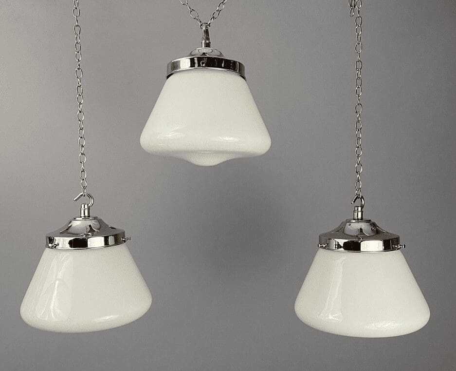 Small Art Deco White Glass Pendant Light (32167)