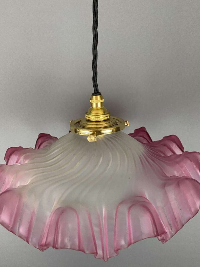 French Vintage Coolie Light with Pink Frilled Edge (20129)