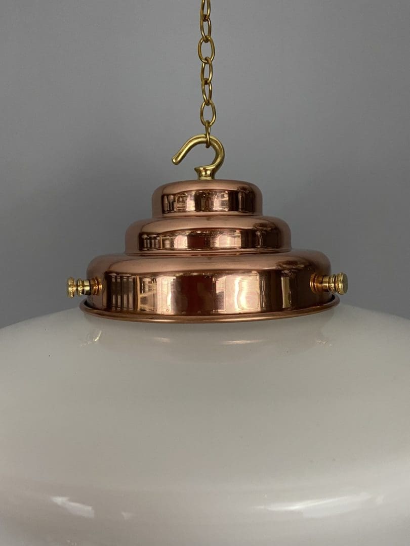 'Jackson' Large Opaline Glass Chapel Light with Copper Gallery (20317)
