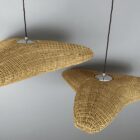 Large Wicker Mid Century Triangular Pendant Light