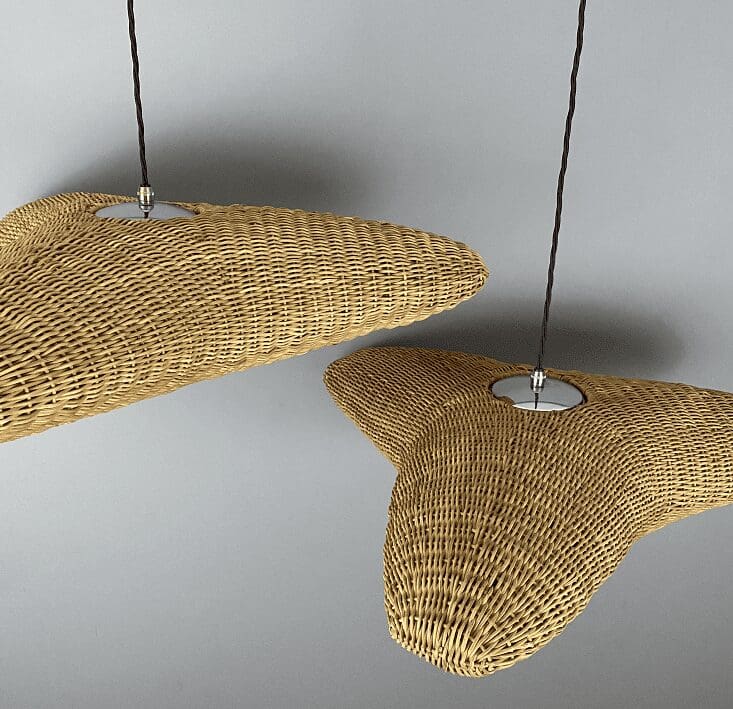 Large Wicker Mid Century Triangular Pendant Light