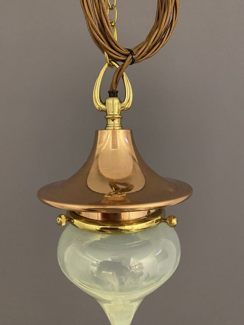 WITCHES HAT - Small Polished Copper Pendant Light with Vaseline Glass (32086)