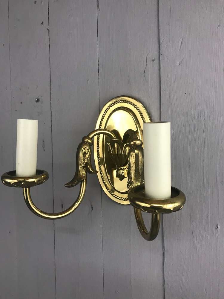 Antique Style Solid Brass Double Candle Wall Light (91005)