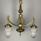 Art Nouveau Three arm Brass Chandelier