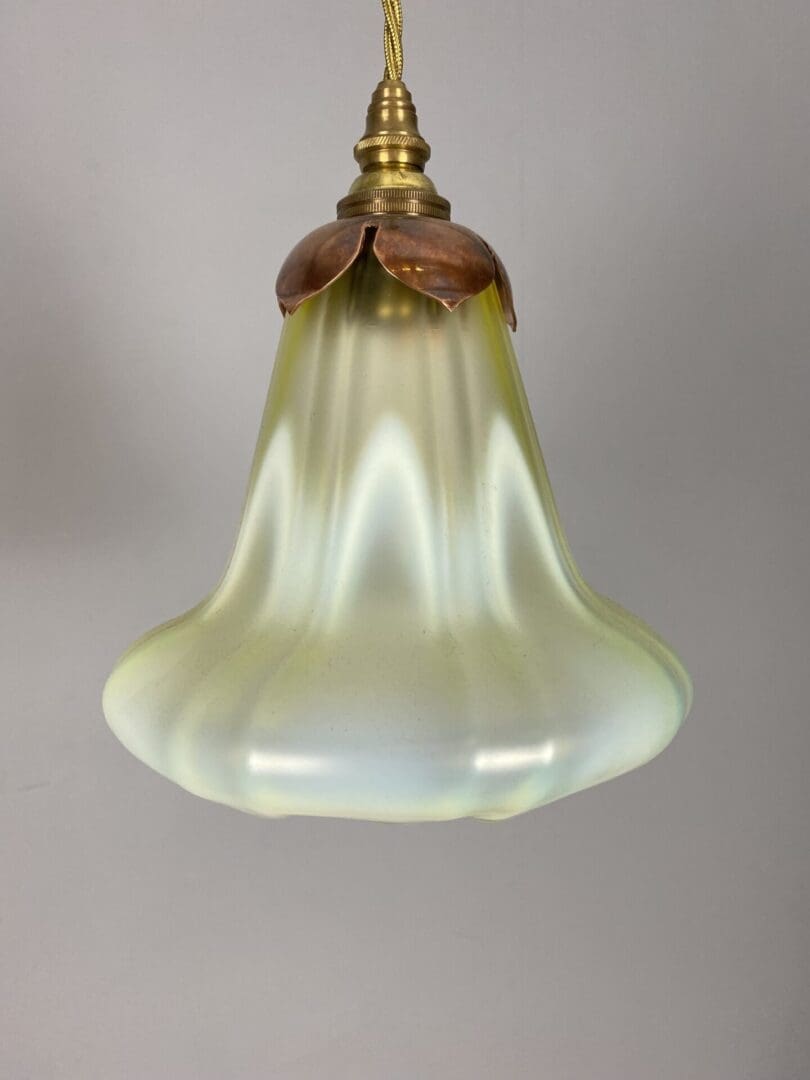 Original Art Nouveau Vaseline Glass Pendant Light