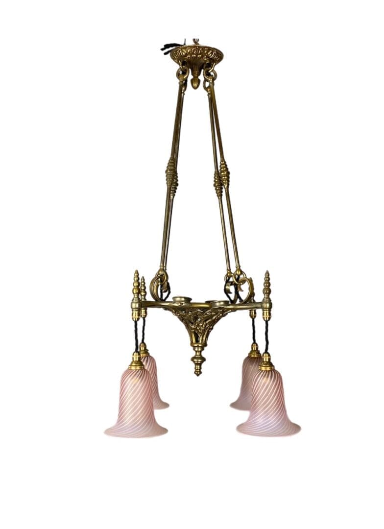 art nouveau chandelier with pink glass shades