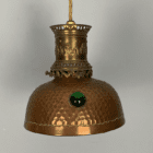 Arts and Crafts Copper Pendant Light with Cabochon Detail