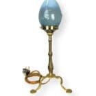 Brass Pullman Style Art Nouveau Lamp - Blue Glass Shade