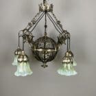 Arts And Crafts Silver Plated Wire Scroll Chandelier