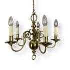Five Arm Flemish Style Brass Chandelier