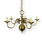 Five Arm Flemish Style Brass Chandelier