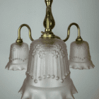 Brass Three Arm Chandelier with Pink Glass Shades
