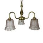Brass Three Arm Chandelier with Pink Glass Shades