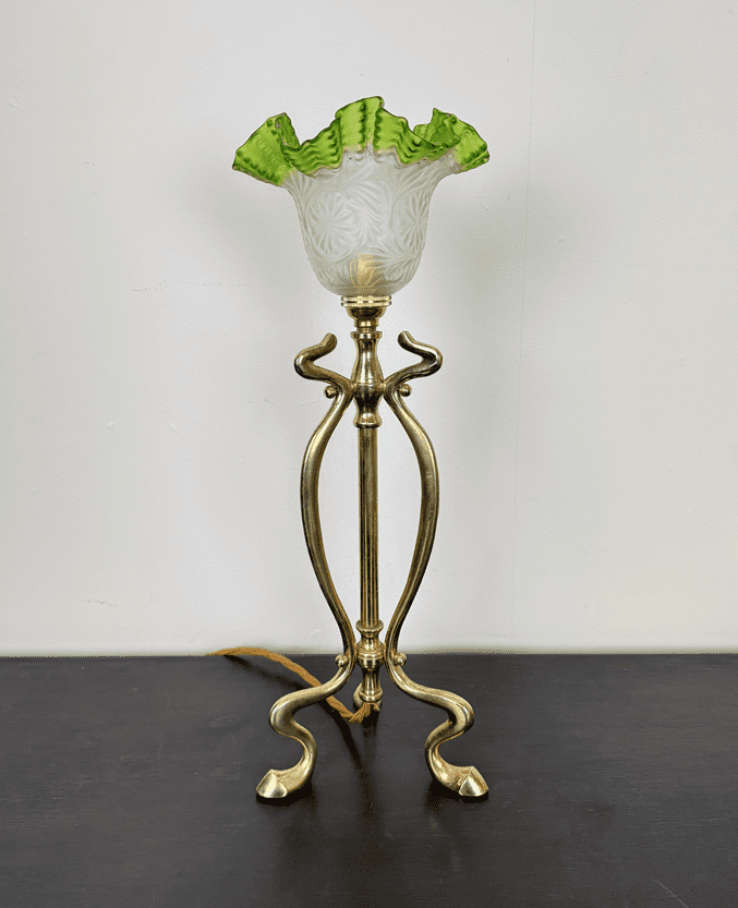 Brass Table Lamp With Green Shade