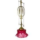 Art Nouveau Cranberry Glass Gas Ceiling Light (