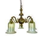Five Arm Brass Chandelier with Glass Shades