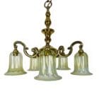 Art Nouveau Five Arm Chandelier with Glass Shades