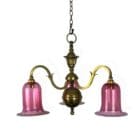 Three Arm Art Nouveau Chandelier with Pink Glass Shades