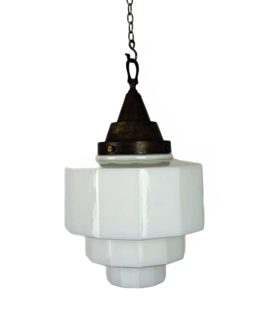 8489A Twelve Sided Art Deco Opaline Pendant Light