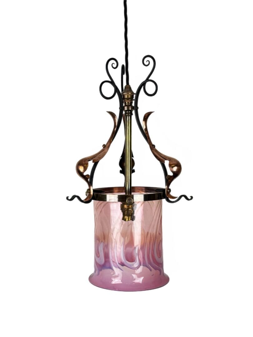 8509A Arts and Crafts Pink Vaseline Glass Lantern
