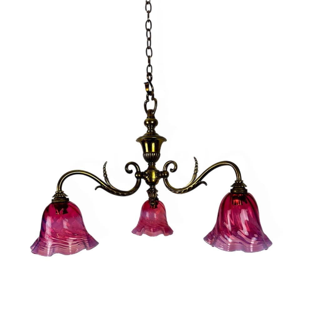 0929A Small Art Nouveau Chandelier Cranberry Glass Shades
