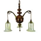 Three Arm Brass and Copper Art Nouveau Chandelier