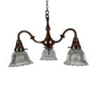 Three Arm Chandelier with Holophane Glass Shades