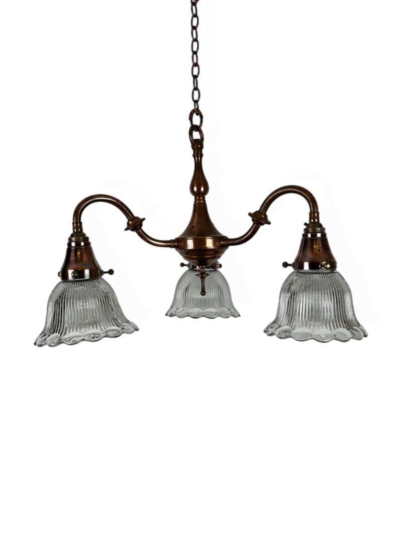 0980A Three Arm Chandelier with Holophane Glass Shades