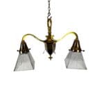 Three Arm Chandelier with Holophane Glass Shades