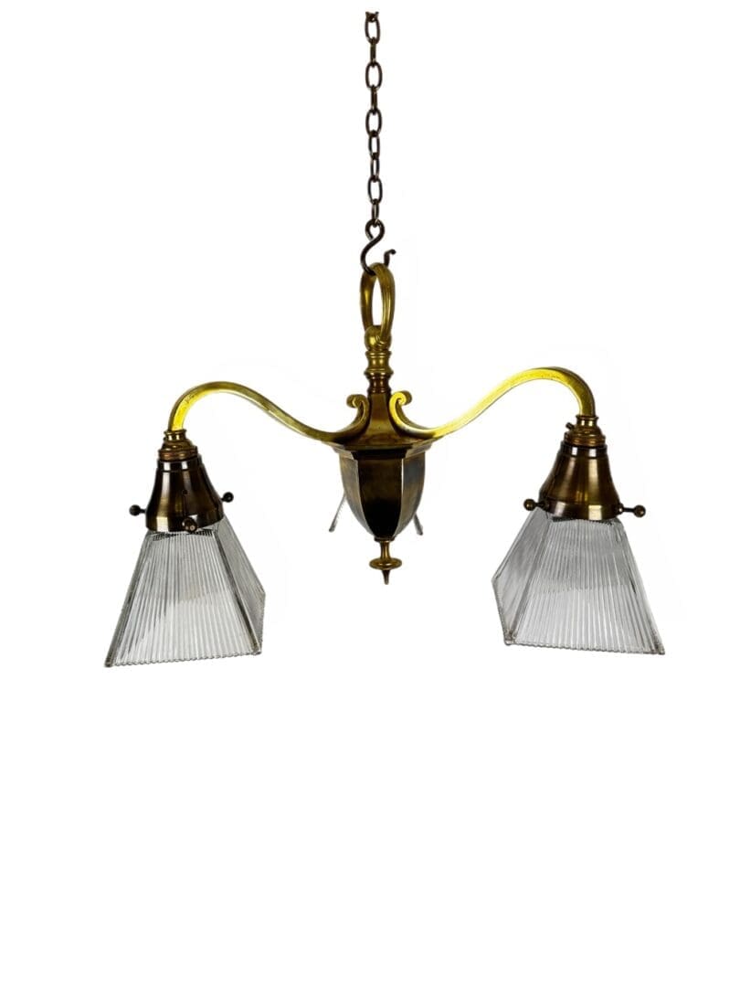0986A Three Arm Chandelier with Holophane Glass Shades