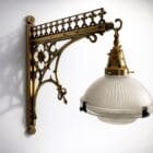 Gothic Style Brass Wall Bracket with Holophane Shade