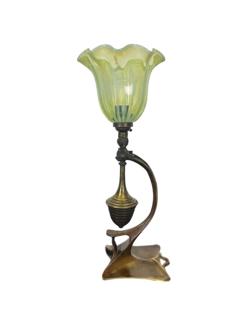 IMG_2879B p Antique Brass Gimbal Lamp with Handblown Glass Shade