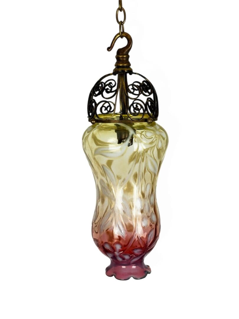 IMG_9210A P Art Nouveau Pendant Light - Vaseline Cranberry Glass